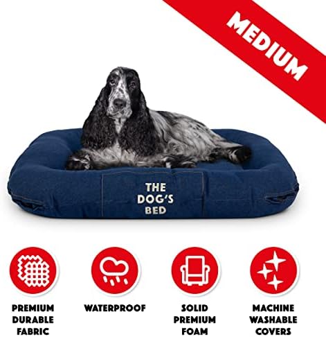 מיטת המיטה של ​​הכלב מיטת כלבים אטומה למים, בד ג'ינס בינוני, כחול עמיד, רוכסנים קשוחים ב- YKK, כיסוי
