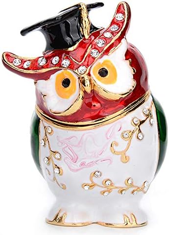קופסת תכשיטים של Furuida ינשוף אדום עם תיבת תכשיטים אמייל צירים קישוטי בעלי חיים קלאסיים קישודים