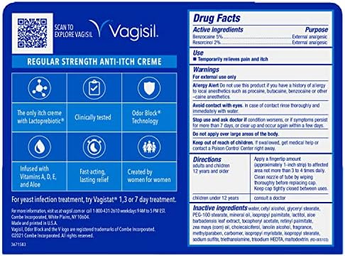 Vagisil חוזק רגיל אנטי-מטען לחות קרם נשי לנשים, גינקולוג נבדק, היפואלרגני, הקלה מהירה והקלה על גירוד