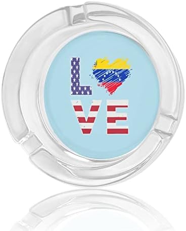 ארהב וונצואלה דגל לב זכוכית אפר מגש אפר עגול מארז מארז למלון עיצוב שולחן בית