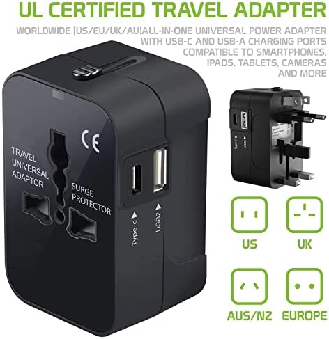 Travel USB פלוס מתאם כוח בינלאומי תואם ל- BLU Studio J1 עבור כוח עולמי לשלושה מכשירים USB Typec,