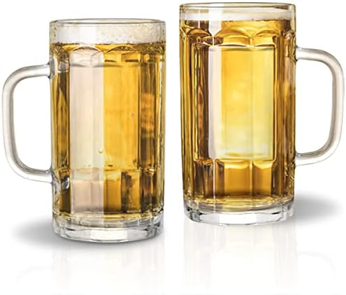 Zenfun 8 חבילה כוסות בירה גדולות וכבדות, 14 גרם ספלי בירה זכוכית עם ידית וקשיות נירוסטה, סטיני בירה כוסית כבד