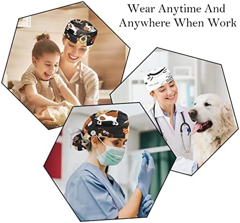 2 מכסה ניתוחי אריזה עם רצועת זיעה כובעי בופנט נושמים שיער ארוך כובעי קרצוף אחות מתכווננת כלב חיה ירוקה
