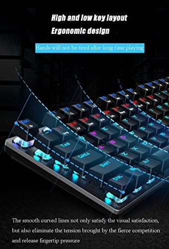 מקלדת גיימינג, קשת צבעונית לד מקלדת קווית עם תאורה אחורית, עם מתגים כחולים, 105 מקשים לוח מתכת נגד