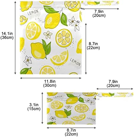 פירות צהובים של שיגואה שקית רטובה לימון אטום מים לחיתול בד שטיפה שקיות יבשות רטובות לשימוש חוזר עם 2 כיסים רוכסנים