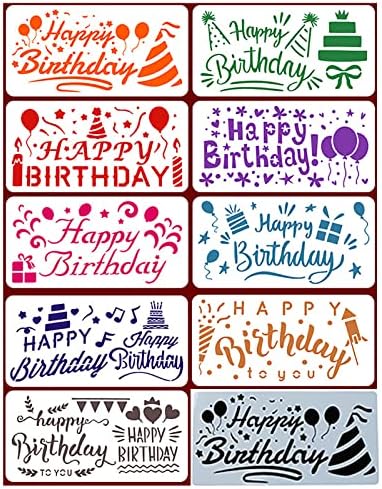 יום הולדת שמח סטנסיל, 9 יחידות יום הולדת שבלונות, עוגת שבלונות יום הולדת שמח מכתבי ציור סטנסיל, יום הולדת שמח