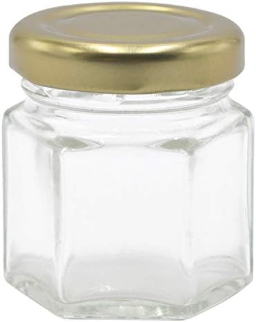 צנצנות זכוכית משושה 1.5 עוז עם מכסי זהב, חבילה של 24 חתיכות