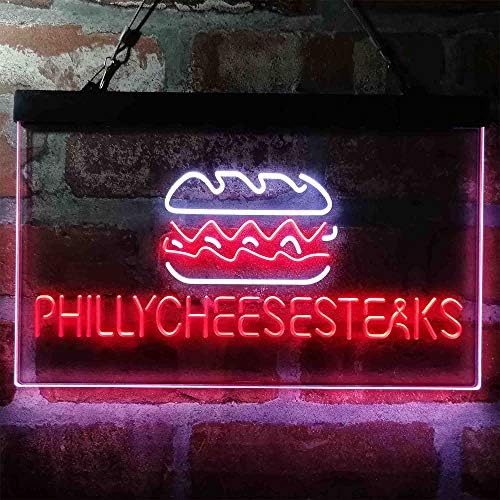Advpro Philly Steaks Steaks Burger Café צבע כפול LED שלט ניאון לבן ואדום 24 x 16 אינץ 'ST6S64-I4028-WR