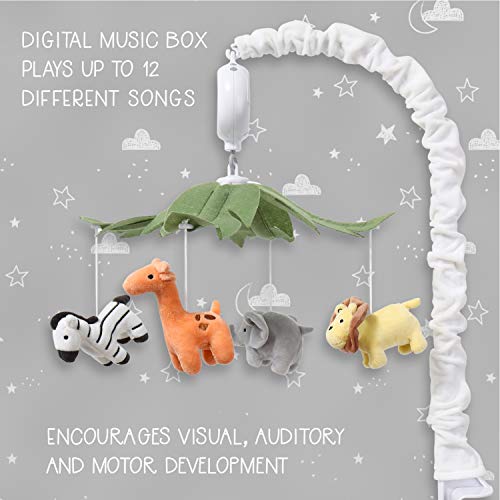 נייד העריסה המוזיקלית של בעלי החיים ספארי בוטנים לתינוקות בנים ובנות / תיבת נגינה דיגיטלית עם 12 שירי ערש…
