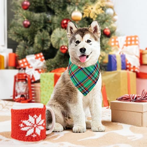 MALIER 2 Pack כלב בנדנה חג המולד קלאסי משובץ חיות מחמד משולש צעיף משולש קרכיאפ סט אביזרי מחמד קישוט לאביזרים