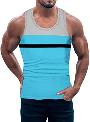 גופיות קיץ של XXBR לגברים גופיות צבע בלוק טלאים חולצה ללא שרוולים חוף אימון ספורטיבי עליון ספורט טנקי