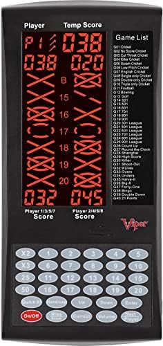 Viper Proscore Digital Dart Scorer Scorer Dartboard לוח תוצאות של עד 8 שחקנים, עם 40 משחקים ו 655 אפשרויות