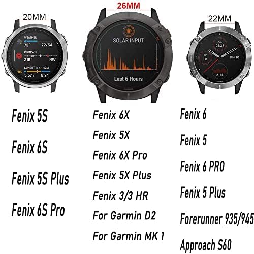 רצועות להקת שעונים חכמים חכמים עבור Garmin Fenix ​​6 6S 6X Pro 5x 5 5S פלוס 3 HR 935 945 MK1 D2 S60