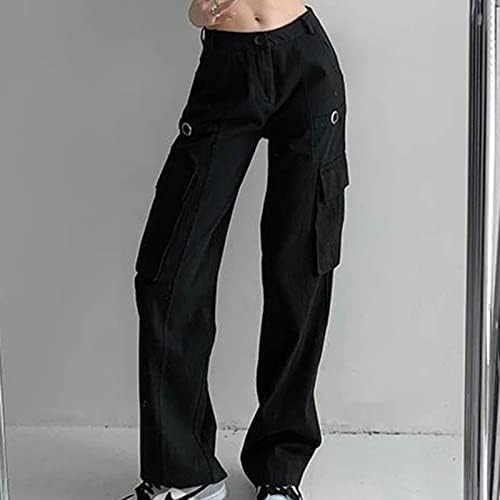 וינטג 'וינטג' מותניים נמוכות מכנסי מטען רחבים מכנסי דש רופפים מכנסיים מזדמנים Y2K בגדי בגדי לבוש