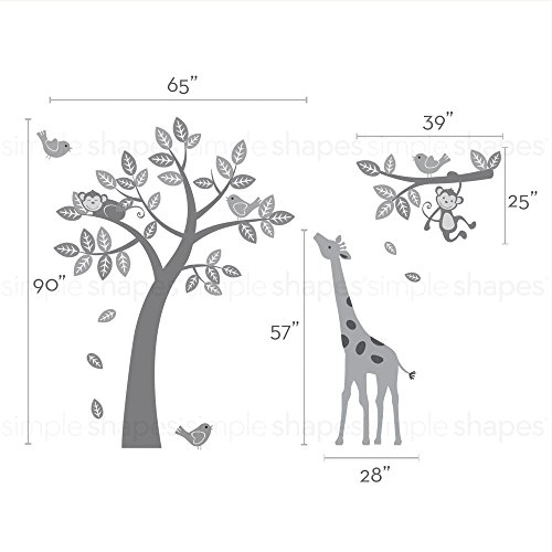 עץ עם קופים ג'ירפה וציפורים מדבקות קיר - סכמה A - על ידי צורות פשוטות ®