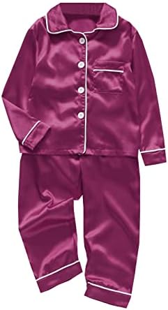 Xbkplo בנים פיג'מה סט בגדים לילדים בגדים בצבע אחיד כפתור למטה שרוול קצר 2 יחידים צמרות ושק שינה קטיפה