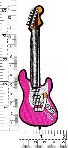 Hho תיקון ורוד גיטרה חשמלית ברזל על טלאים מכשיר מוזיקלי מוזיקת ​​גיטרה מצוירת מצוירת רקום אפליקציות טלאי