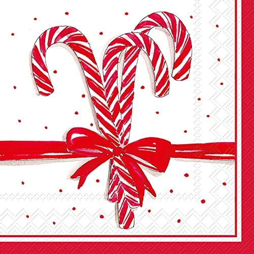 מפיות נייר לחג המולד מפיות קוקטייל מפיות חג המולד תפאורה אדומה ולבן קנדי ​​קני עיצוב 5 x 5 פאק של 40
