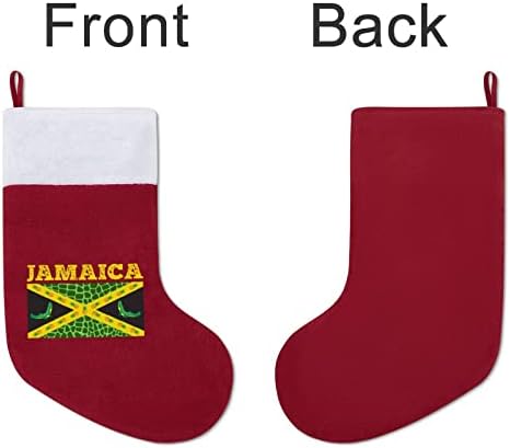דגל של גרבי גרב גרבי חג המולד של ג'מייקה עם אח קטיפה תלוי לעיצוב עץ חג המולד