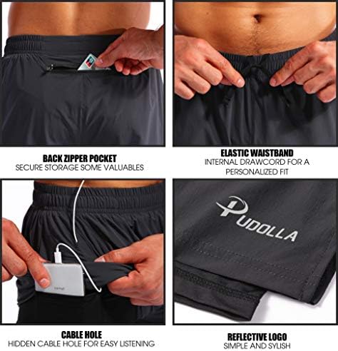 מכנסיים קצרים של פודולה 2 ב 1 מכנסיים קצרים 7 מכנסי אימון אתלטיים מהיר של חדר כושר יבש לגברים עם כיסי
