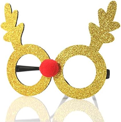 Dzrige משקפי חג המולד מסגרת נצנצים זהב זהב ראי משקפי חגיגה חידושים איילים קרניים ואף אדום מסיבת שנה טובה משקפי