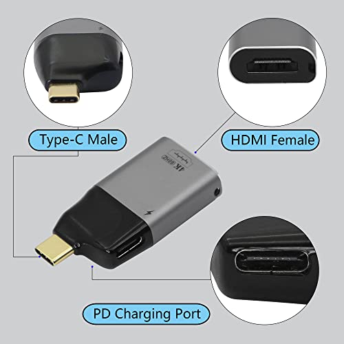 Cerrxian USB C ל- HDMI Multiport מתאם, 4K@60Hz סוג C זכר לממיר נקבה HDMI עם 65W PD המונע למשרד ביתי