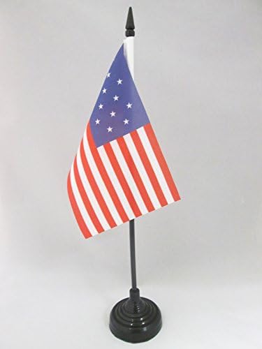 דגל AZ ארהב 15 כוכבים דגל שולחן 4 '' x 6 '' - ארהב - דגל שולחן אמריקאי 15 x 10 סמ - מקל פלסטיק שחור ובסיס