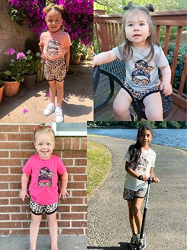 Bomdeals פעוטות תינוקות בנות בנות קיץ קבעו נמר ודמות גרפית חולצת טריקו קצרה של שרוול קצר מכנסיים קשירים