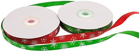 סרטים 50 מטר 3/8 אינץ ' הדפסת פתית שלג סרט סאטן חג המולד סרטים אדומים וירוקים לאריזת מתנה וקישוטי