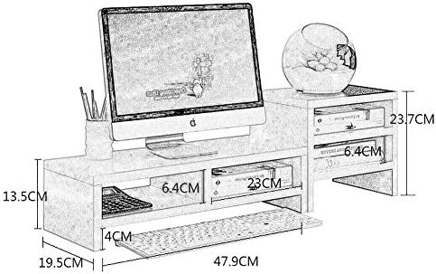 רב תכליתי משרד צג משכים, מתכוונן מחשב צג סטנד מארגן שולחן עם מגירה, 2 שכבות צג סטנד יציב
