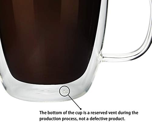 ספל קפה זכוכית, כוס זכוכית מבודדת קיר כפול 12 גרם ספל קפה ברור עמיד בחום לקפה תה לאטה אספרסו