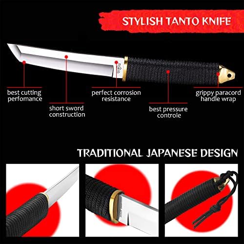 צרור של 2 פריטים - סכין טנטו של להב קבוע יפני - 5,9 להב חד מלוטש - סכינים עם ידית Paracord - סכיני