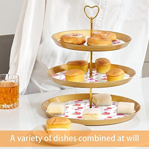 עמדת עוגה עם מגש הגשת מוזהב, 3 דוכן תצוגת מאפה עגול עגול, מחזיק עוגות קינוח עץ קינוח מגדל ולנטיין חמוד