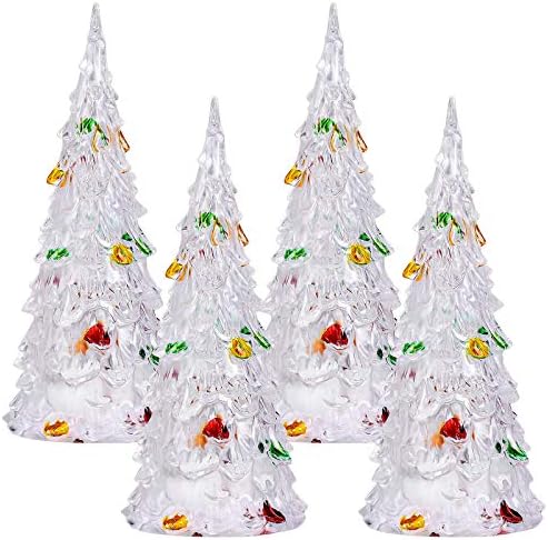 Valiclud 4 יחידות מעודנות עץ חג המולד צבעוני עץ חג המולד 12 סמ LED עיצוב עץ חג המולד אקרילי מואר