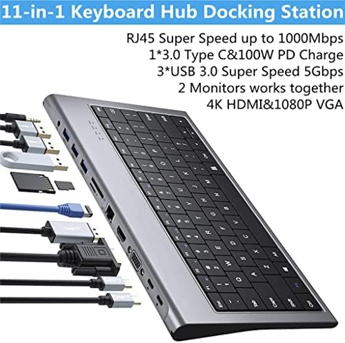 ZHUHW 11-in-1 Multi USB C Decking Station עם מקלדת 100W PD, 4K, VGA, Ethernet, קורא כרטיסים, USB 3.0, AUX USB