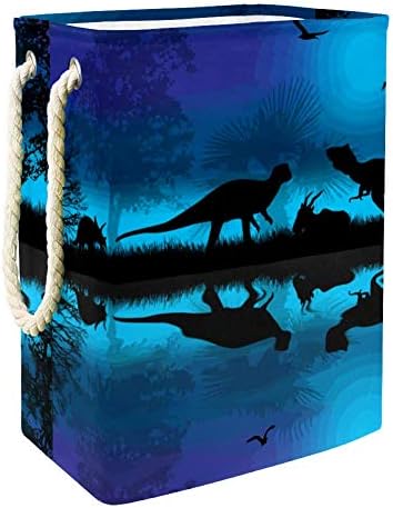 דינוזאורים צלליות בנוף יפה בלילה כחול ליד מים 300 ד אוקספורד עמיד למים סל כביסה סל כביסה גדול עבור שמיכות בגדים