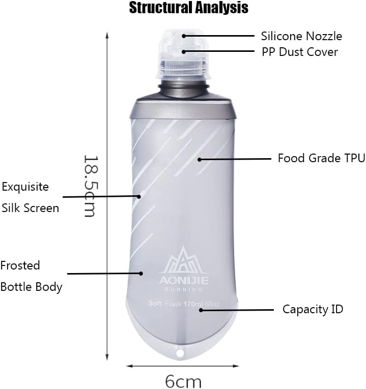 בקבוק רך של Yougle 170 מל/6oz - בקבוק מים מתקפל BPA BPA חינם TPU פועל בקבוק ריצה לבקבוק חבילת הידרציה של מרתון