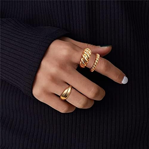 ליין וודס שמנמן טבעת סט: 14 קראט מצופה זהב קרואסון קלוע מעוות כיפת טבעת תכשיטים לנשים גברים בני נוער ילד