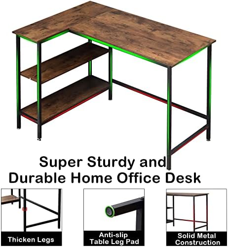 שולחן בצורת עץ-43 אינץ ' שולחן משחקים, שולחן פינתי למחשב, שולחן כתיבה משרדי ביתי עם מדף, שולחן תחנת