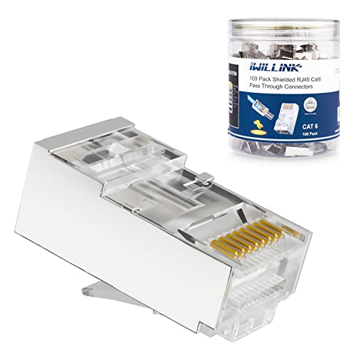 iwillink 100 חבילה מוגנת RJ45 CAT6 עוברים דרך מחברים, מחברי Crimp Crimp כבלים Ethernet רשת 3 PRONG 8P8C 50U
