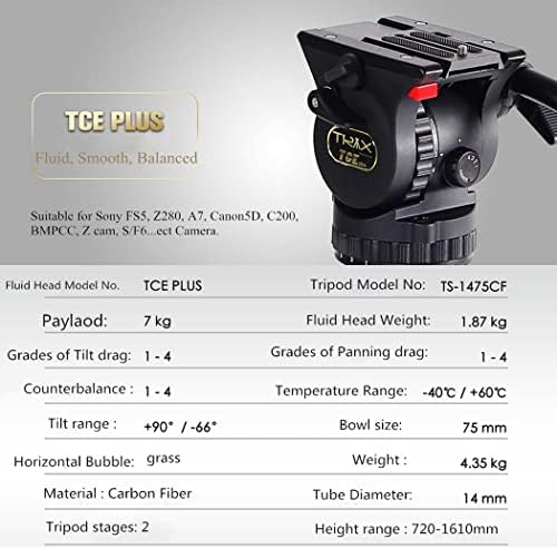 TERIS TRIX TCE-CF מצלמת וידאו סיבי פחמן 3 חלקים חצובה עם ראש נוזלים ערכת חצובה