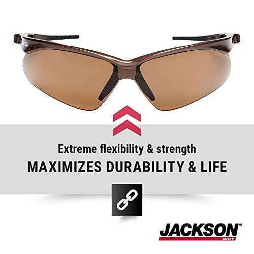 ג'קסון בטיחות אולטרה-חזקה, אולטרה-גמישה, ג'קסון SG+ משקפי בטיחות, מסגרת חומה, עדשה חומה, ציפוי אנטי-סקרט-
