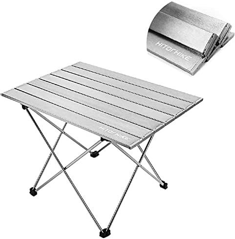 שולחנות קמפינג של Hitorhike עם שולחן אלומיניום טופ שולחן מחנה אולטרה -אור עם תיק נשיאה לפנים, בחוץ, תרמילאים,