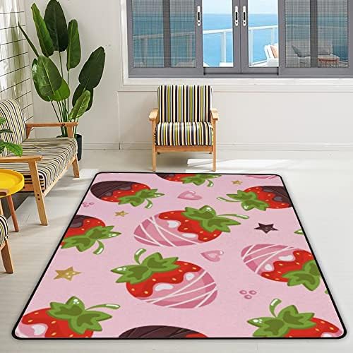 שטיח שטיח רך של צינגזה שטיחים גדולים באזור, תותים בשוקולד שטיח מקורה נוח, מחצלת משחק לתינוקות לחדר שינה חדר