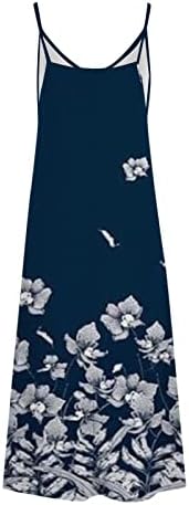 פג ' וק ספגטי רצועת שמלות לנשים קיץ מזדמן פרחוני הדפסת עם צווארון ארוך זורם קאמי שמלה ללא שרוולים