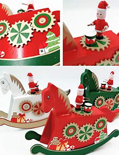 Letuwj tabtop מעץ נדנדה סוס קופסת מוסיקה לחג המולד אדום 10x7.5x2.4 אינץ '