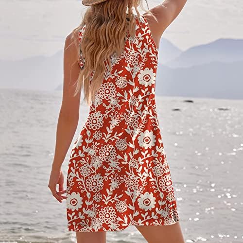 שמלות פרחים בוהו בוהו שמלות טנק חוף קיץ מזדמן סקופ צוואר מותניים גבוהות שמלת מיני ללא שרוולים שמלת מיני