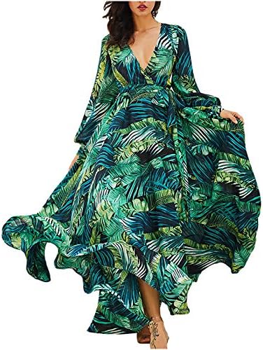 מקסי שמלה מזדמן עבור חוף קיץ צווארון שמלת נשים של הדפסת ללא משענת נשים של שמלת בוהו שמלה