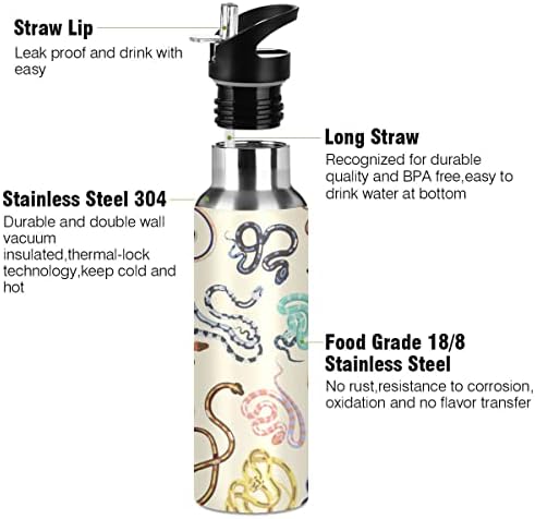 בקבוק מים נחשים צבעוניים עם מכסה קש, ללא BPA, בקבוקי מים 20 עץ