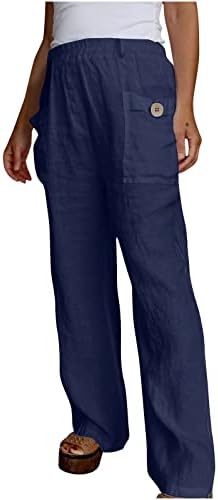 מכנסי קו כותנה של Blukids לנשים מכנסי קו כותנה לנשים מכנסיים בצבע אחיד מכנסי קפריס מזדמנים מכנסיים